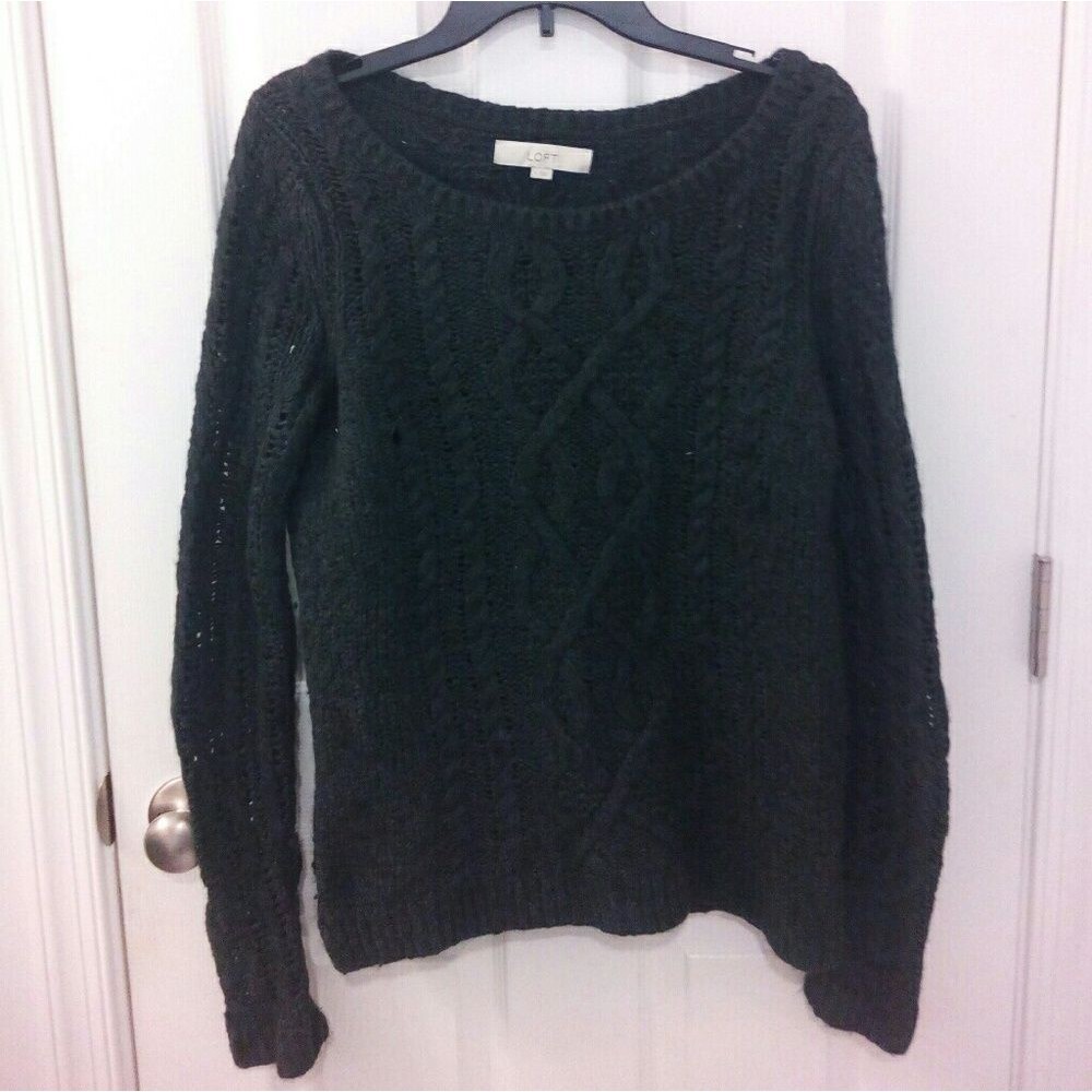 LOFT Charcoal Gray Wool Cable Knit Thick Sweater Size M